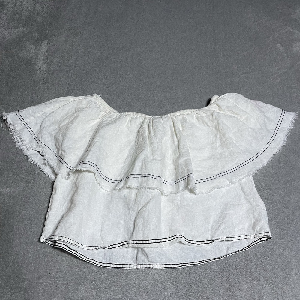 Zara Woman‎ Top Womens Small Ivory Linen Off Shoulder Peasant Beach Coastal Boho